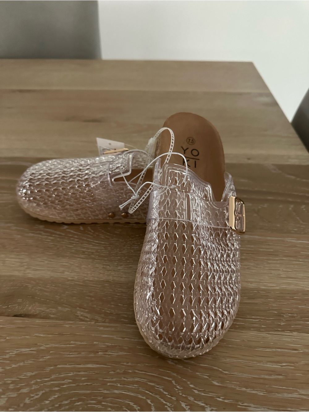 Yoki Jelly Transparent Woven Mule with Gold Buckle